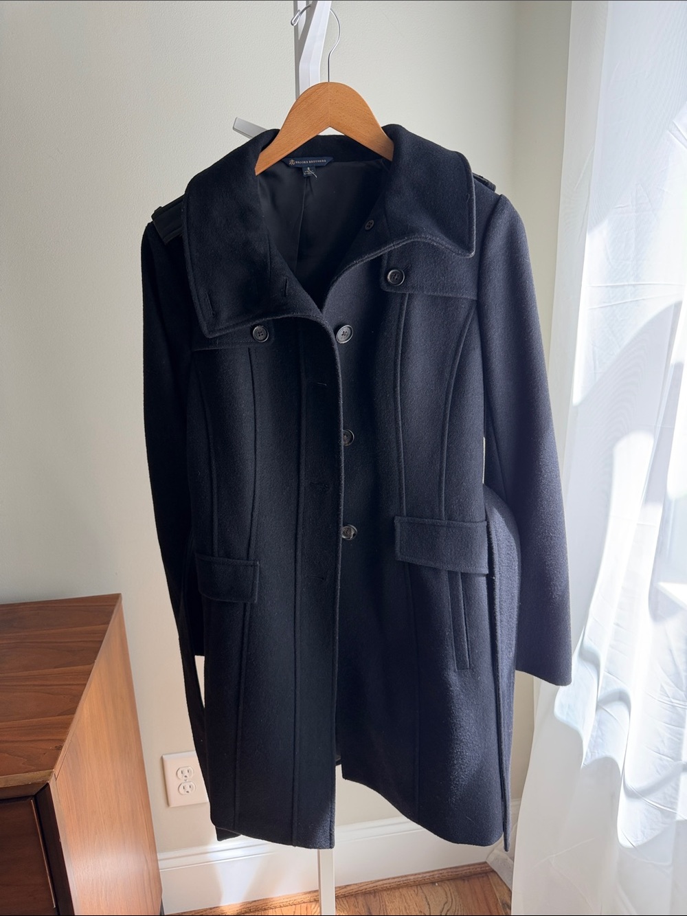 Brooks Brothers Women's Black Pea Coat with Notch Collar 8
